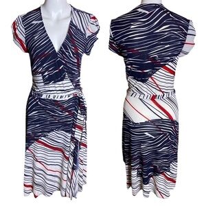 Boston Proper Faux Wrap Dress Red White Blue Size Small